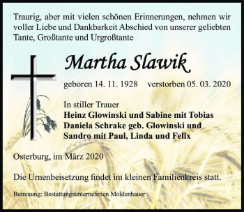 Traueranzeige von Martha Slawik  von Magdeburger Volksstimme