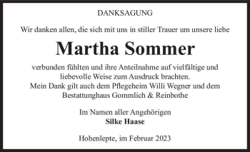 Traueranzeige von Martha Sommer  von Magdeburger Volksstimme