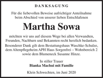 Traueranzeige von Martha Sowa  von Magdeburger Volksstimme