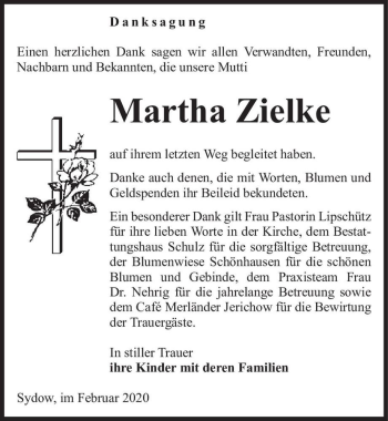 Traueranzeige von Martha Zielke  von Magdeburger Volksstimme