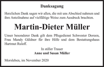 Traueranzeige von Martin-Dieter Müller  von Magdeburger Volksstimme