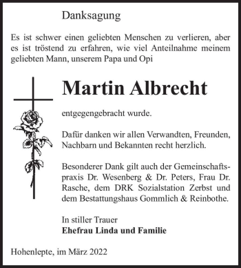 Traueranzeige von Martin Albrecht  von Magdeburger Volksstimme