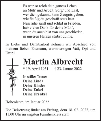 Traueranzeige von Martin Albrecht  von Magdeburger Volksstimme