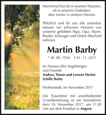 Traueranzeige von Martin Barby  von Magdeburger Volksstimme