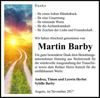 Traueranzeige von Martin Barby  von Magdeburger Volksstimme