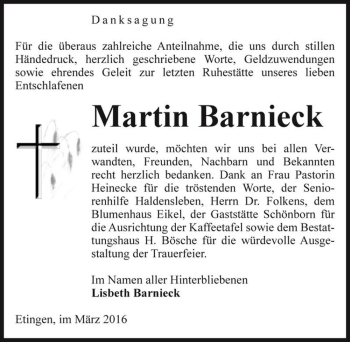 Traueranzeige von Martin Barnieck  von Magdeburger Volksstimme