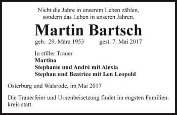 Traueranzeige von Martin Bartsch  von Magdeburger Volksstimme