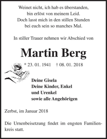 Traueranzeige von Martin Berg  von Magdeburger Volksstimme