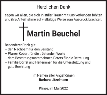 Traueranzeige von Martin Beuchel  von Magdeburger Volksstimme