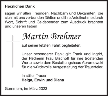 Traueranzeige von Martin Brehmer  von Magdeburger Volksstimme