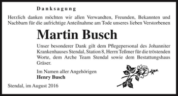 Traueranzeige von Martin Busch  von Magdeburger Volksstimme