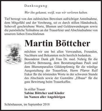 Traueranzeige von Martin Böttcher  von Magdeburger Volksstimme