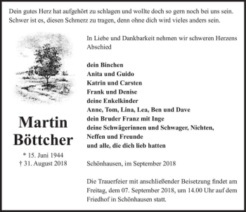 Traueranzeige von Martin Böttcher  von Magdeburger Volksstimme