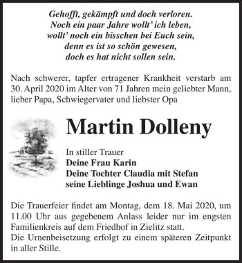 Traueranzeige von Martin Dolleny  von Magdeburger Volksstimme