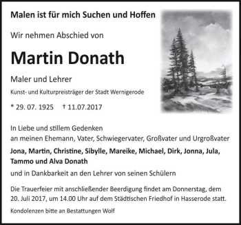 Traueranzeige von Martin Donath  von Magdeburger Volksstimme