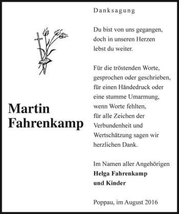 Traueranzeige von Martin Fahrenkamp  von Magdeburger Volksstimme