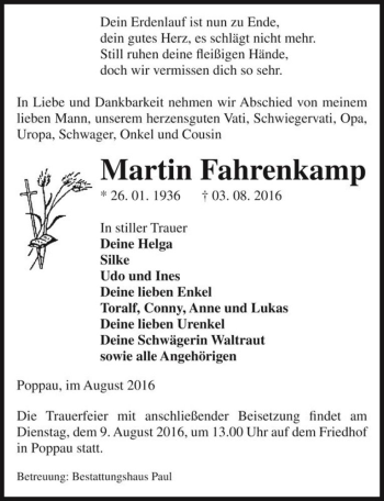 Traueranzeige von Martin Fahrenkamp  von Magdeburger Volksstimme
