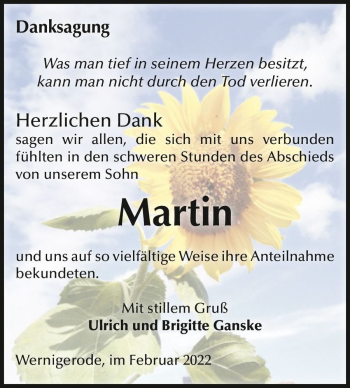 Traueranzeige von Martin Ganske  von Magdeburger Volksstimme