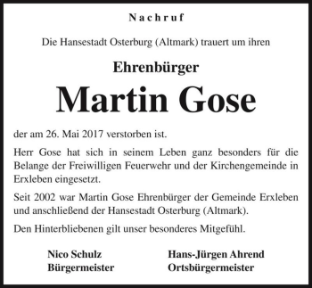 Traueranzeige von Martin Gose  von Magdeburger Volksstimme