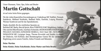 Traueranzeige von Martin Gottschalt  von Magdeburger Volksstimme