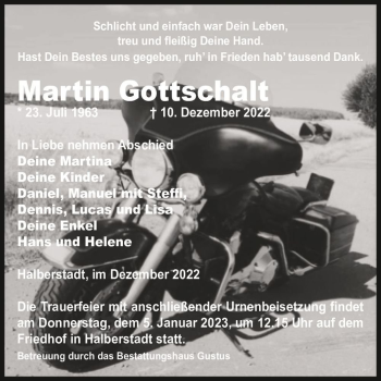 Traueranzeige von Martin Gottschalt  von Magdeburger Volksstimme