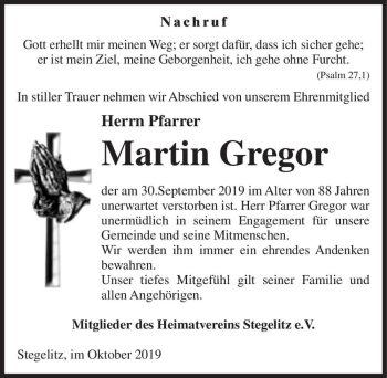 Traueranzeige von Martin Gregor  von Magdeburger Volksstimme