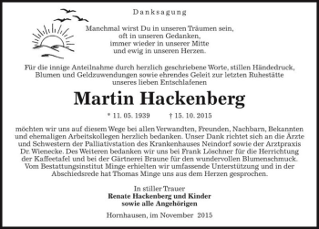 Traueranzeige von Martin Hackenberg  von Magdeburger Volksstimme
