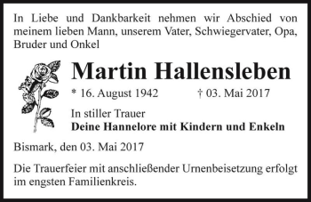 Traueranzeige von Martin Hallensleben  von Magdeburger Volksstimme