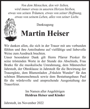 Traueranzeige von Martin Heiser  von Magdeburger Volksstimme