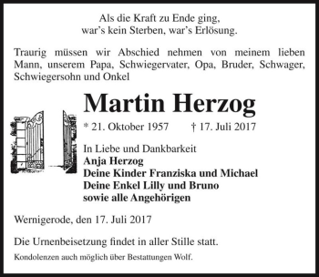 Traueranzeige von Martin Herzog  von Magdeburger Volksstimme
