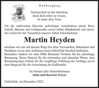 Traueranzeige von Martin Heyden  von Magdeburger Volksstimme