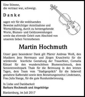 Traueranzeige von Martin Hochmuth  von Magdeburger Volksstimme