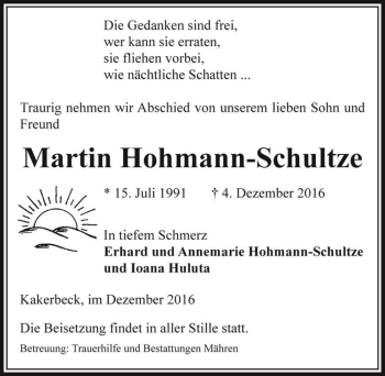 Traueranzeige von Martin Hohmann-Schultze  von Magdeburger Volksstimme