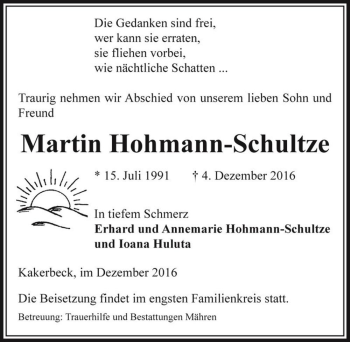 Traueranzeige von Martin Hohmann-Schultze  von Magdeburger Volksstimme