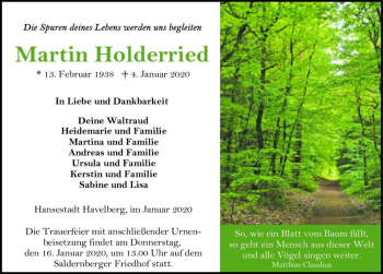 Traueranzeige von Martin Holderried  von Magdeburger Volksstimme