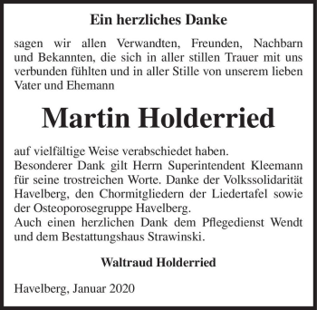 Traueranzeige von Martin Holderried  von Magdeburger Volksstimme