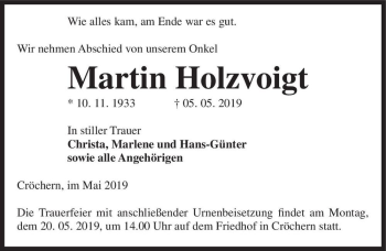 Traueranzeige von Martin Holzvoigt  von Magdeburger Volksstimme