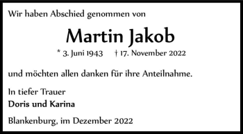 Traueranzeige von Martin Jakob  von Magdeburger Volksstimme