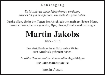 Traueranzeige von Martin Jakobs  von Magdeburger Volksstimme
