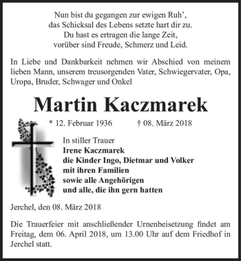 Traueranzeige von Martin Kaczmarek  von Magdeburger Volksstimme