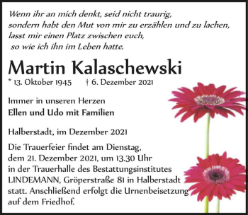Traueranzeige von Martin Kalaschewski  von Magdeburger Volksstimme