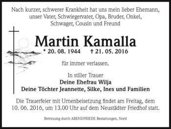 Traueranzeige von Martin Kamalla  von Magdeburger Volksstimme