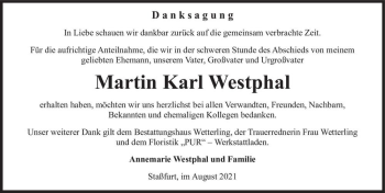 Traueranzeige von Martin Karl Westphal  von Magdeburger Volksstimme