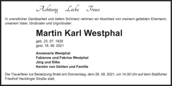 Traueranzeige von Martin Karl Westphal  von Magdeburger Volksstimme
