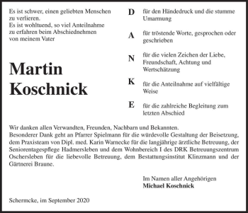 Traueranzeige von Martin Koschnick  von Magdeburger Volksstimme