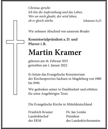 Traueranzeige von Martin Kramer  von Magdeburger Volksstimme