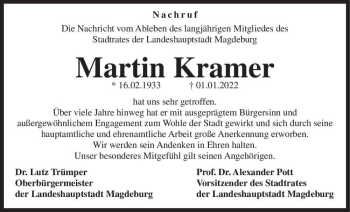 Traueranzeige von Martin Kramer  von Magdeburger Volksstimme