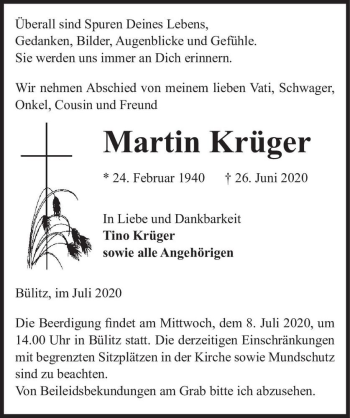 Traueranzeige von Martin Krüger  von Magdeburger Volksstimme