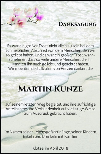 Traueranzeige von Martin Kunze  von Magdeburger Volksstimme