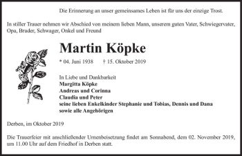 Traueranzeige von Martin Köpke  von Magdeburger Volksstimme